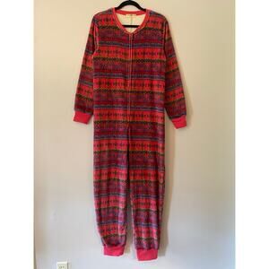 Natural Life Pink Blue Floral Stripe Onesie Loungewear Pajamas Women XS / Small